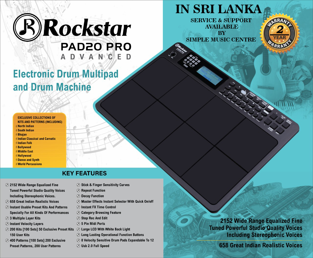 Rockstar PAD20 Pro Advanced Octapad (Electronic Drum Multi Pad & Drum Machine) - Black